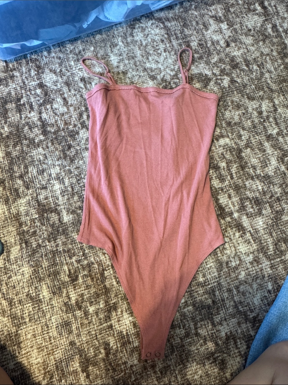 American Eagle Outfitters Mauve Pink Ribbed Spaghetti-Strap Bodysuit